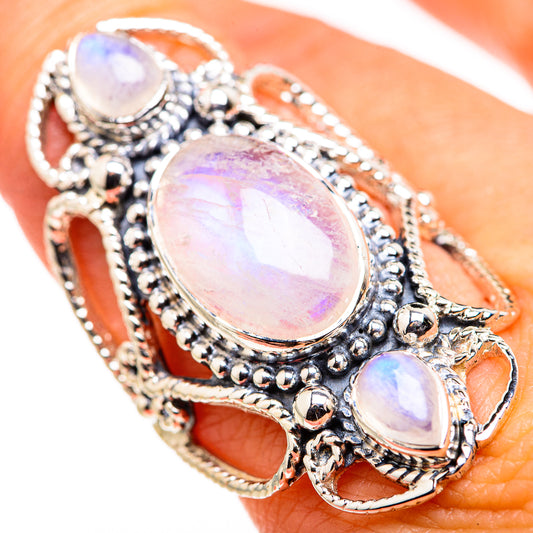 Rainbow Moonstone Rings handcrafted by Ana Silver Co - RING127197