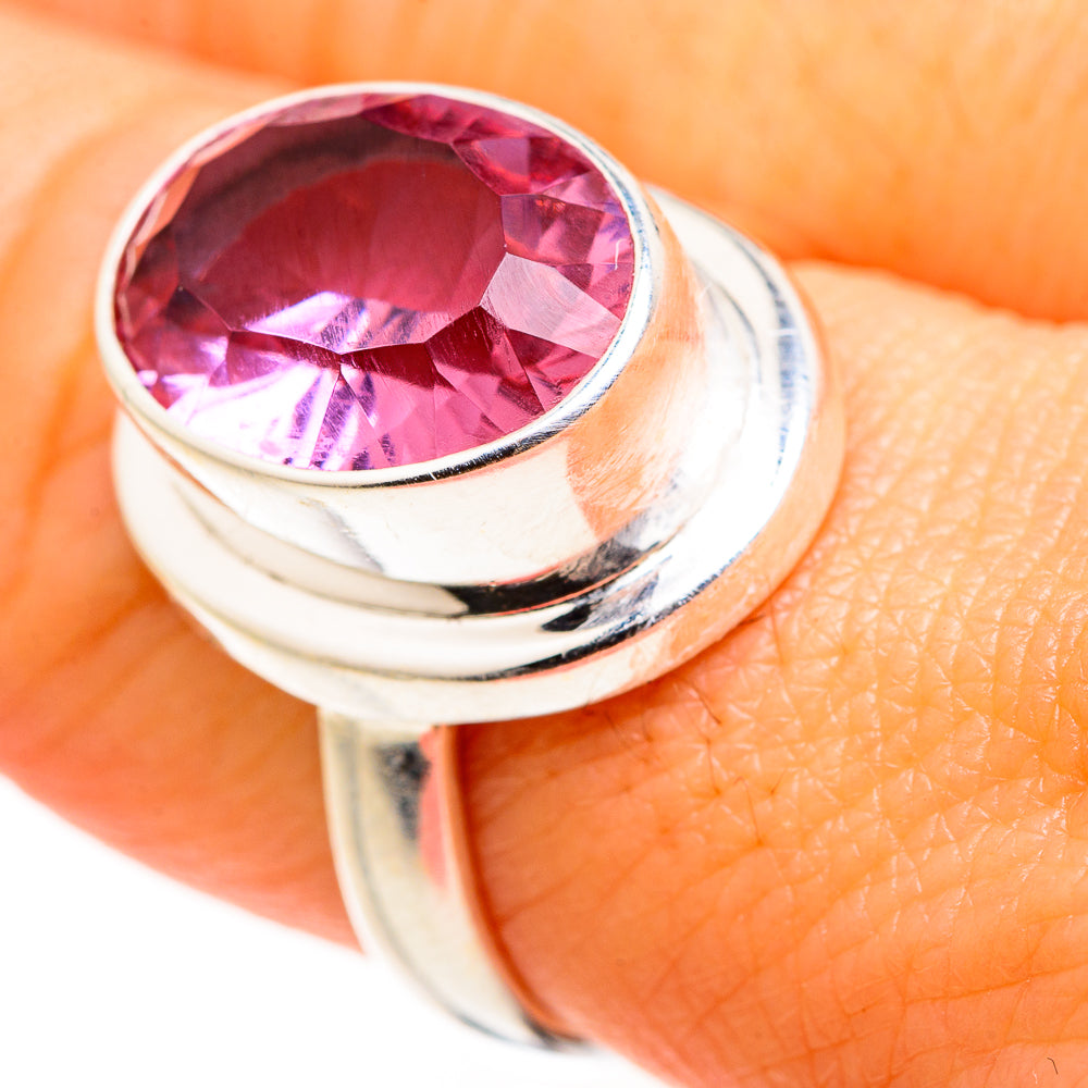 Pink oval gemstone alexandrite ring in 925 sterling silver, rounded bezel