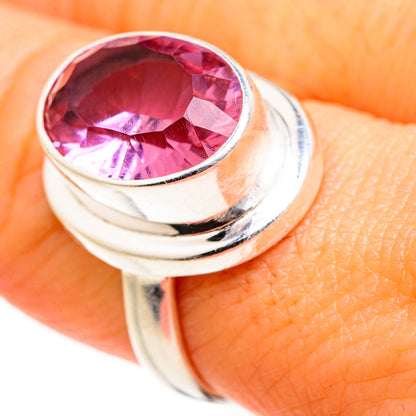 Pink oval gemstone alexandrite ring in 925 sterling silver, rounded bezel