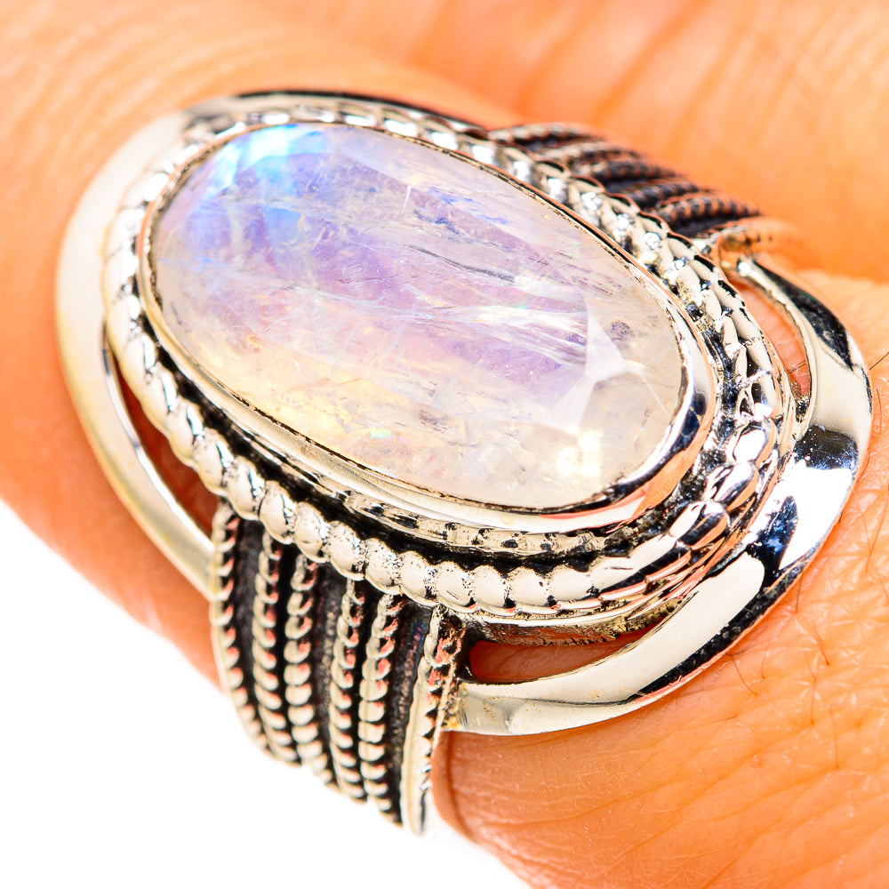 Rainbow Moonstone Rings handcrafted by Ana Silver Co - RING127246
