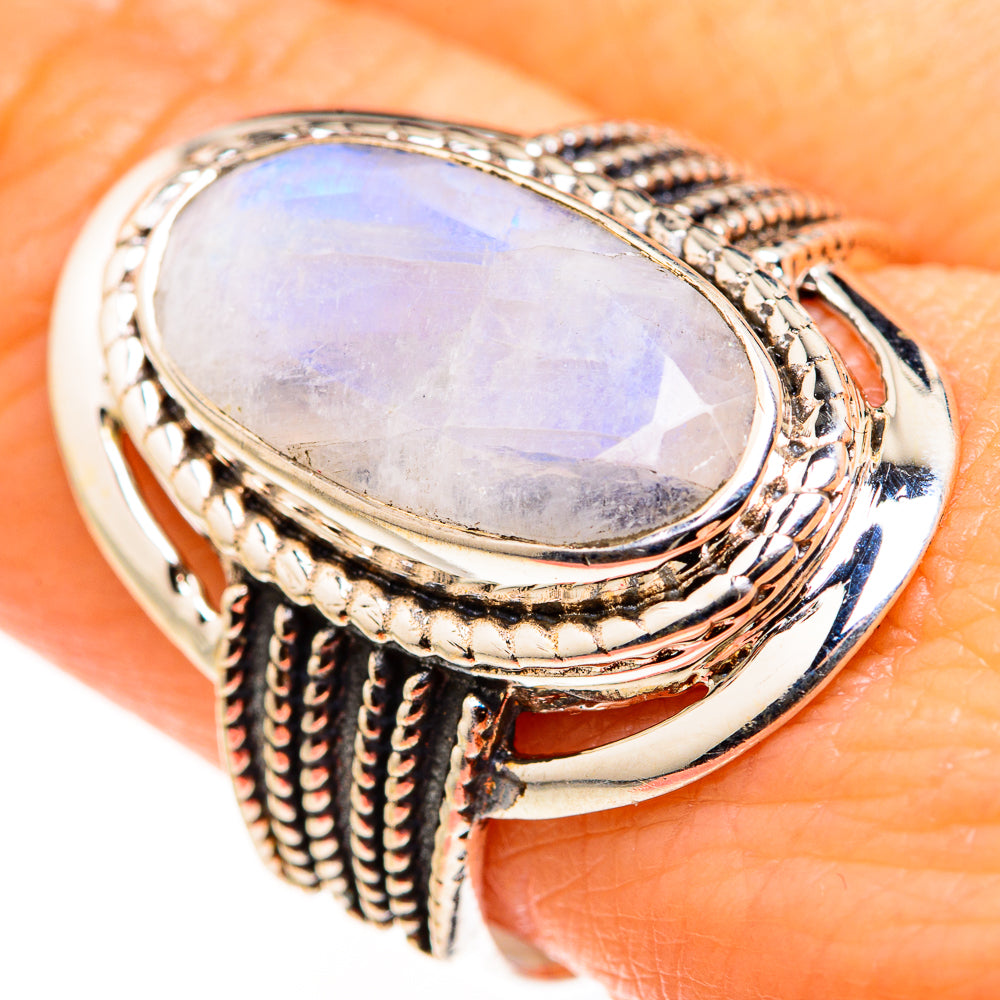 Rainbow Moonstone Rings handcrafted by Ana Silver Co - RING127284
