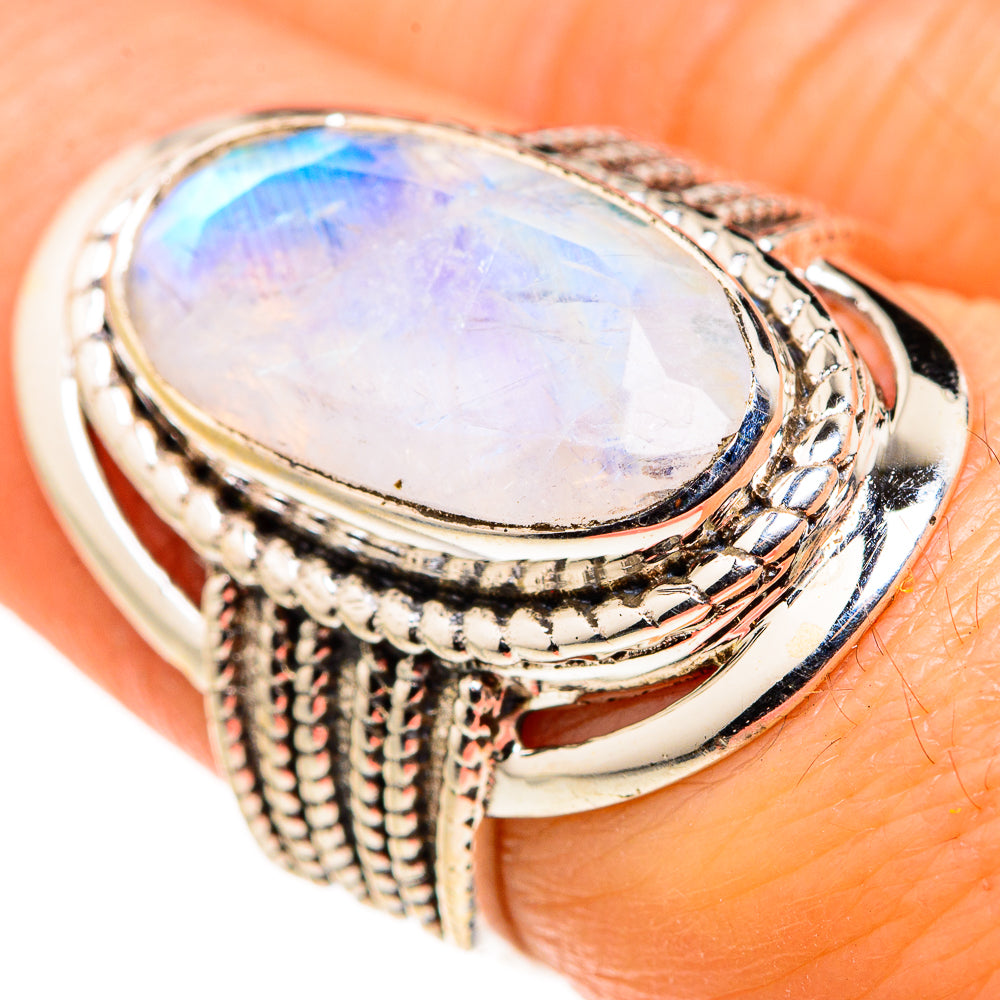 Rainbow Moonstone Rings handcrafted by Ana Silver Co - RING127321