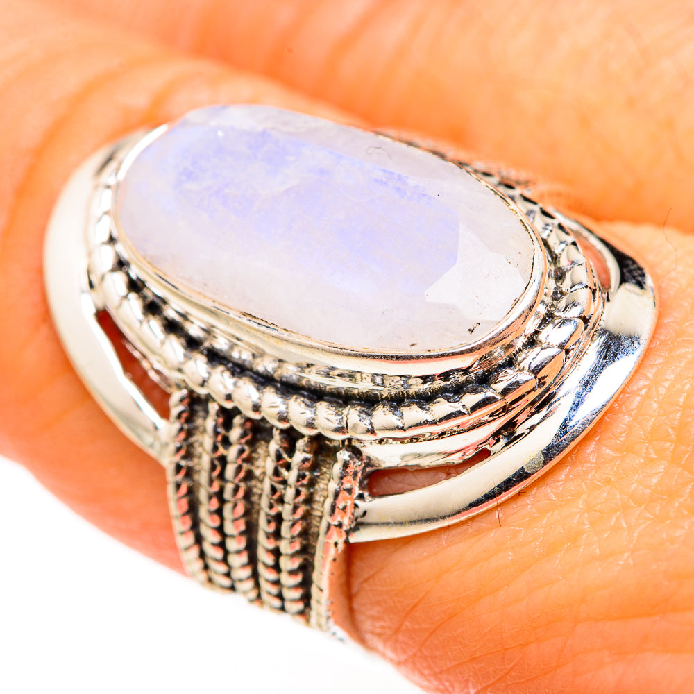 Rainbow Moonstone Rings handcrafted by Ana Silver Co - RING127334