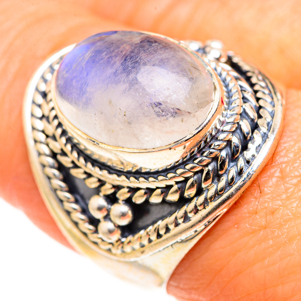 Rainbow Moonstone Rings handcrafted by Ana Silver Co - RING127348