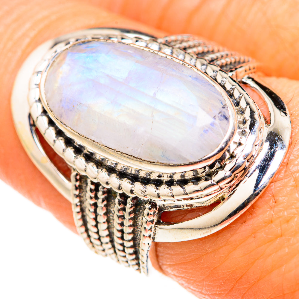 Rainbow Moonstone Rings handcrafted by Ana Silver Co - RING127356