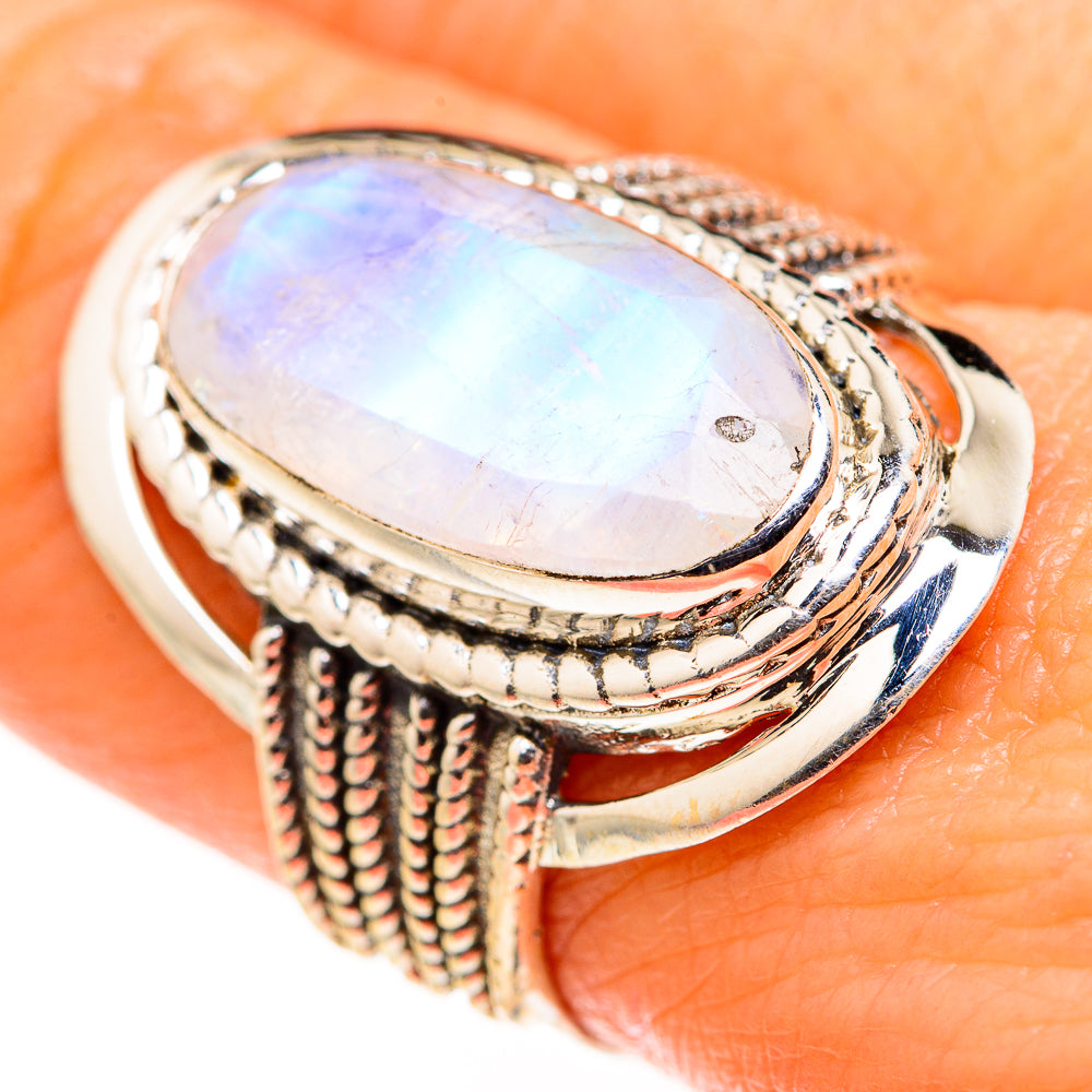 Rainbow Moonstone Rings handcrafted by Ana Silver Co - RING127381