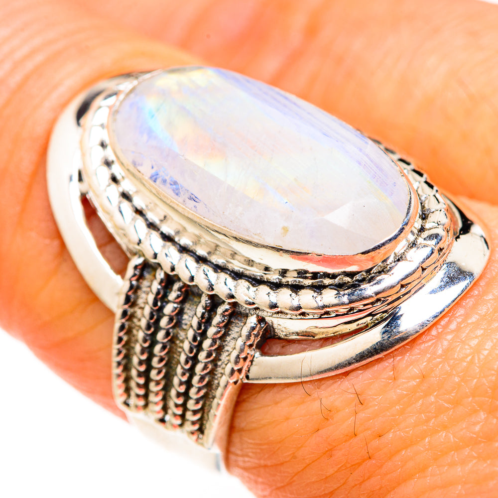 Rainbow Moonstone Rings handcrafted by Ana Silver Co - RING127394