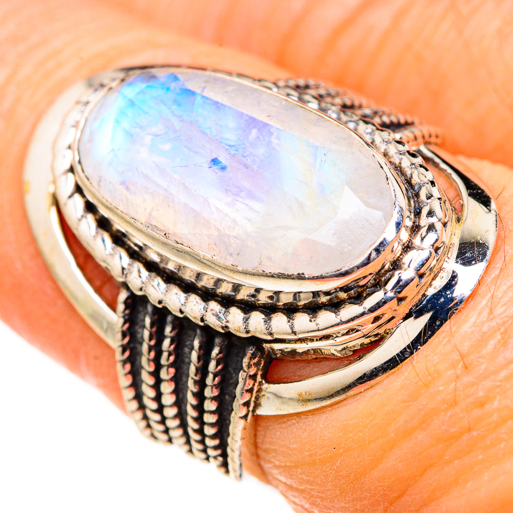 Rainbow Moonstone Rings handcrafted by Ana Silver Co - RING127406