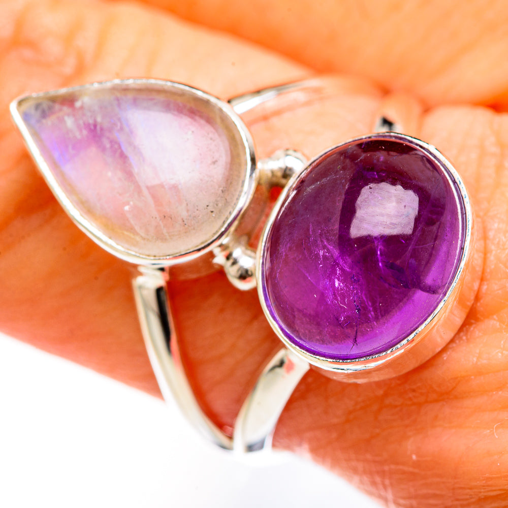 Rainbow Moonstone Rings handcrafted by Ana Silver Co - RING127418
