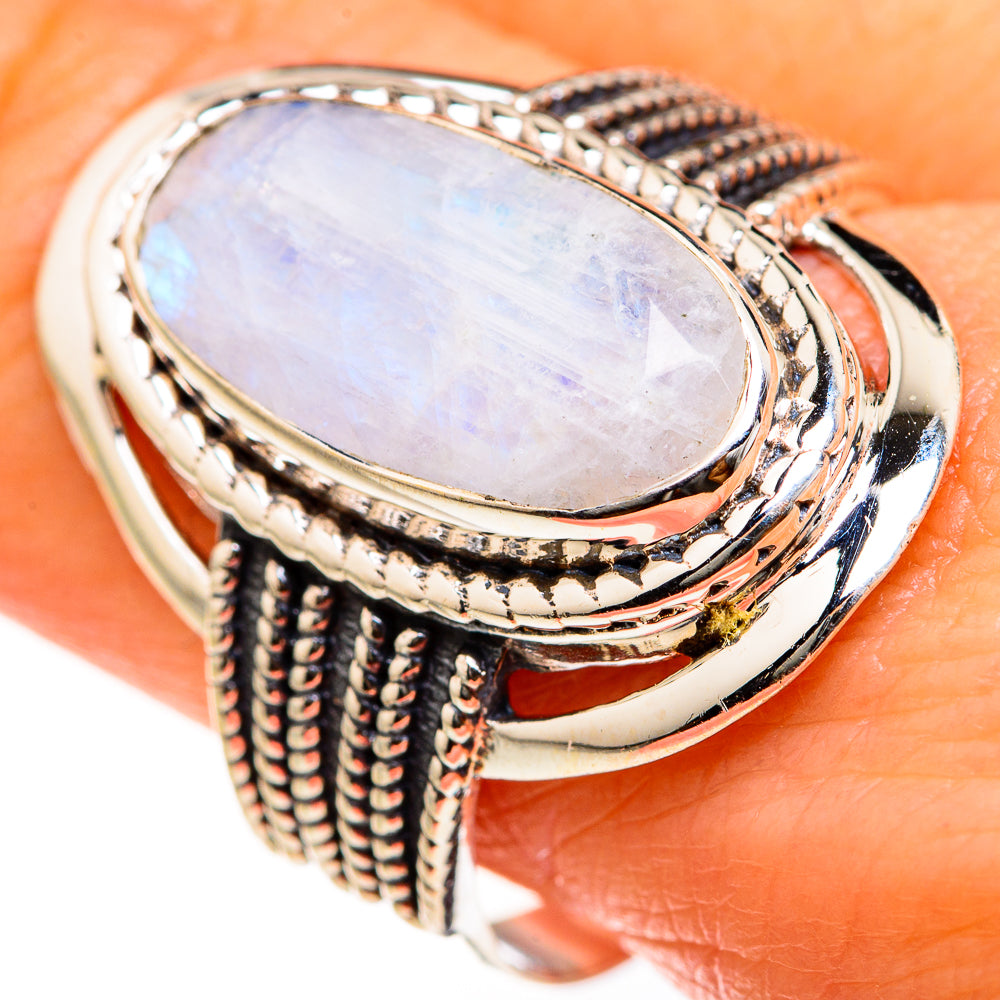 Rainbow Moonstone Rings handcrafted by Ana Silver Co - RING127438