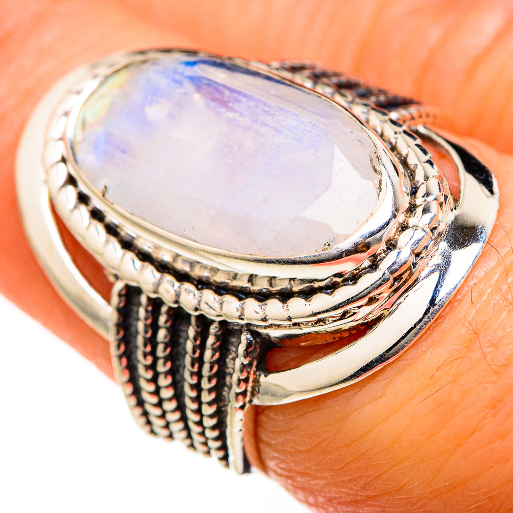 Rainbow Moonstone Rings handcrafted by Ana Silver Co - RING127482