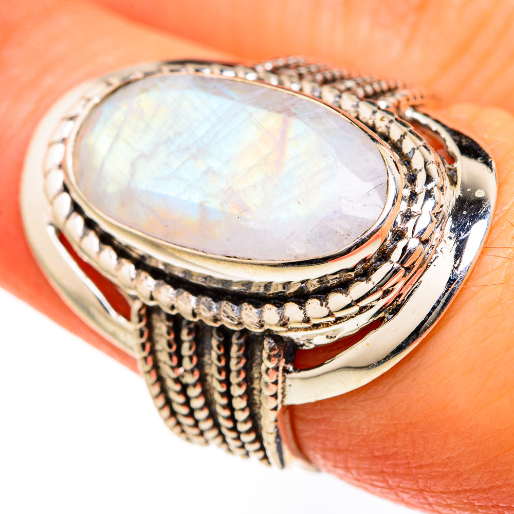 Rainbow Moonstone Rings handcrafted by Ana Silver Co - RING127525