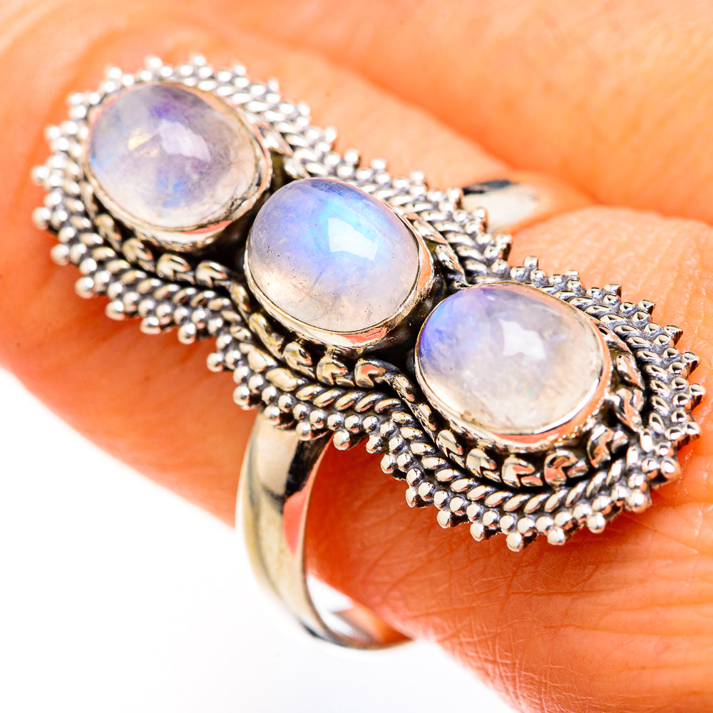 Rainbow Moonstone Rings handcrafted by Ana Silver Co - RING127585