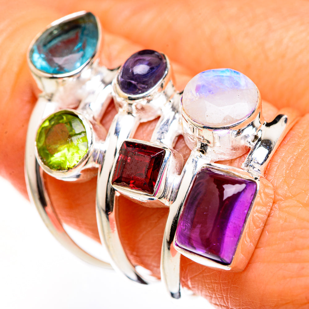 Rainbow Moonstone Rings handcrafted by Ana Silver Co - RING127589