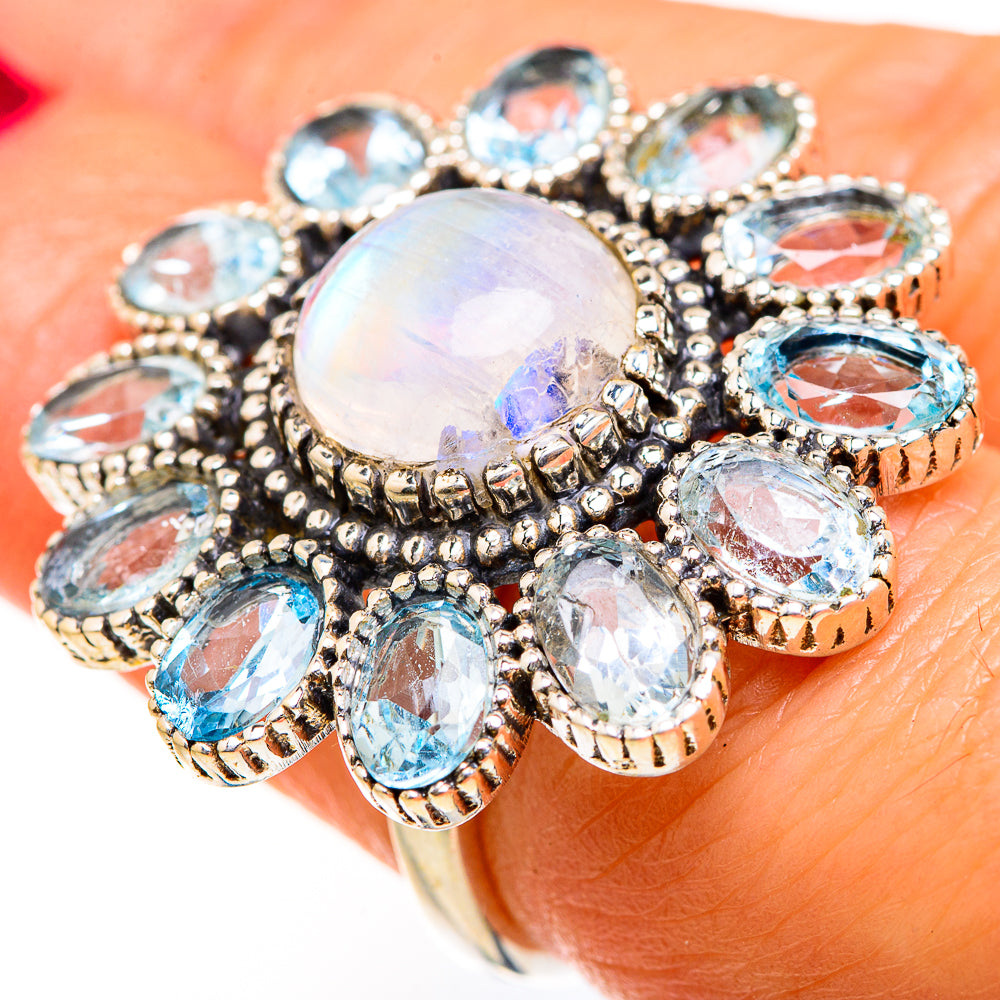 Rainbow Moonstone Rings handcrafted by Ana Silver Co - RING127601
