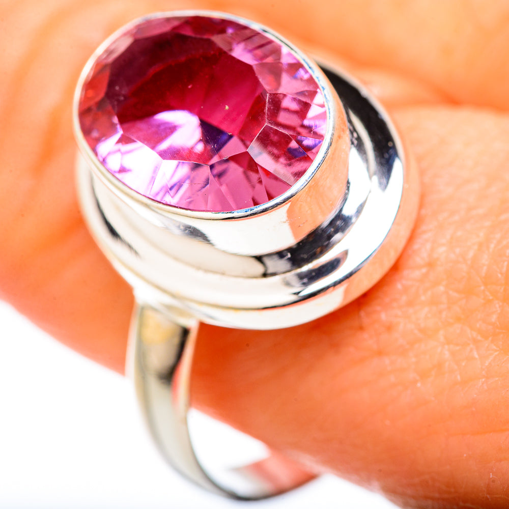 Sterling silver ring with oval lab alexandrite gemstone in pink-purple, size 11