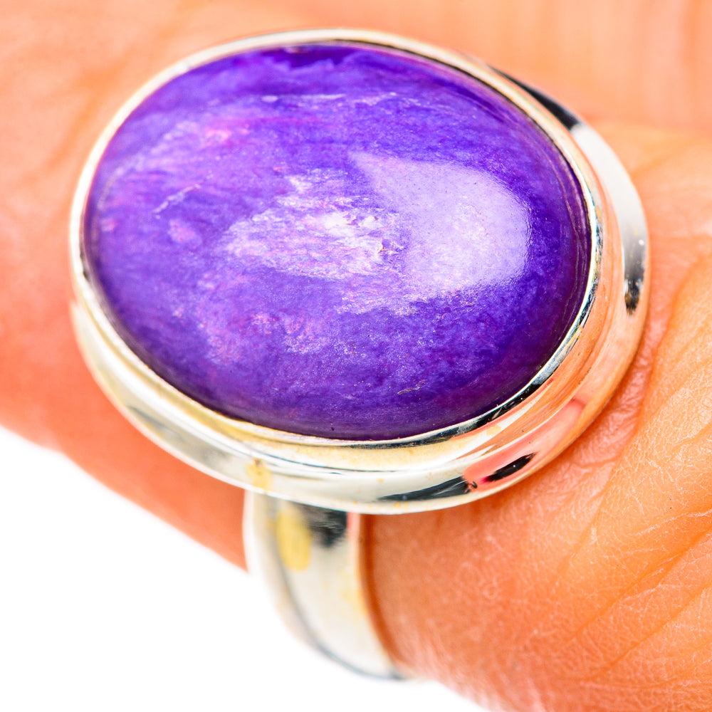 Charoite ring: oval purple cabochon in polished 925 sterling silver bezel