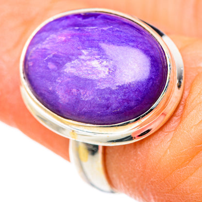 Charoite ring: oval purple cabochon in polished 925 sterling silver bezel
