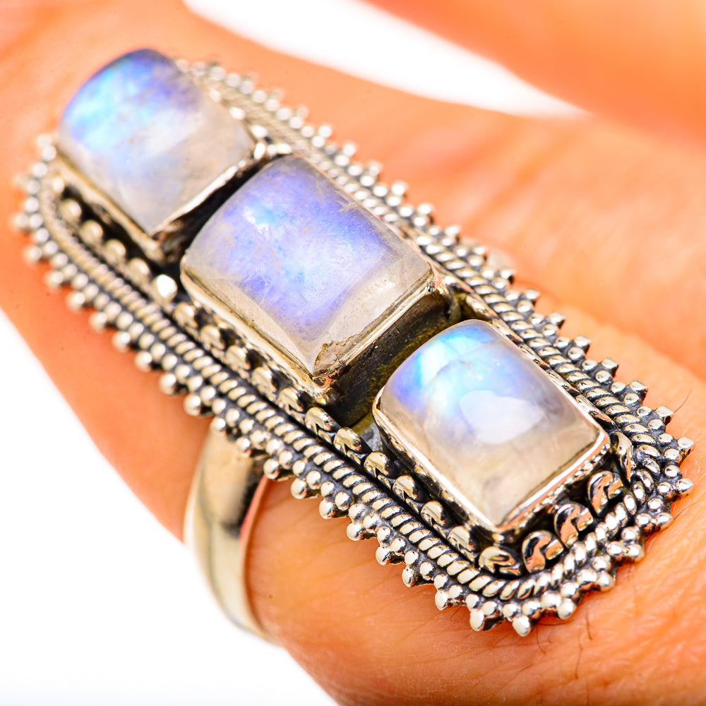 Rainbow Moonstone Rings handcrafted by Ana Silver Co - RING127767
