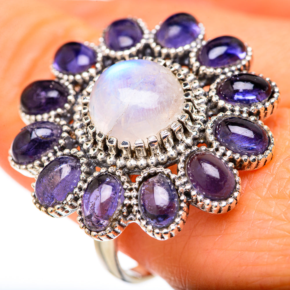 Rainbow Moonstone Rings handcrafted by Ana Silver Co - RING127788
