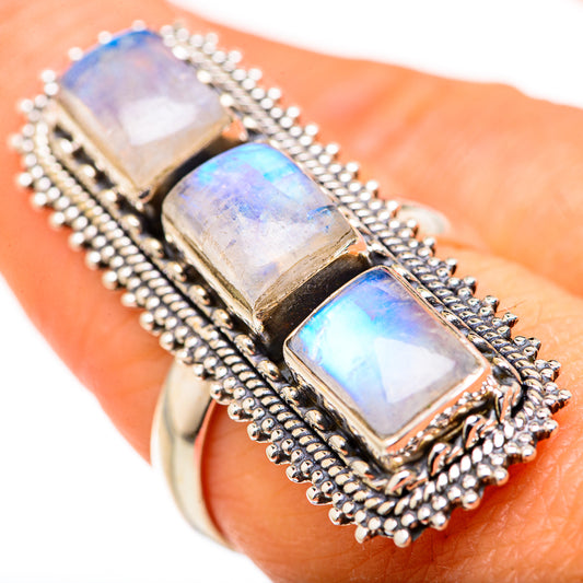 Rainbow Moonstone Rings handcrafted by Ana Silver Co - RING127789