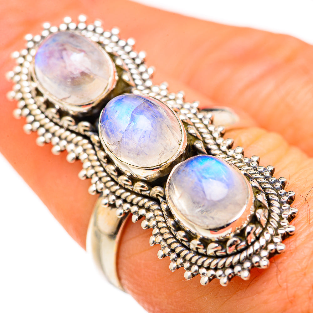 Rainbow Moonstone Rings handcrafted by Ana Silver Co - RING127790