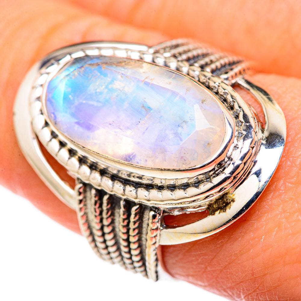 Rainbow Moonstone Rings handcrafted by Ana Silver Co - RING127827