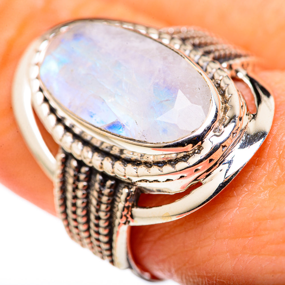 Rainbow Moonstone Rings handcrafted by Ana Silver Co - RING127878