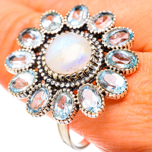 Rainbow Moonstone Rings handcrafted by Ana Silver Co - RING127985
