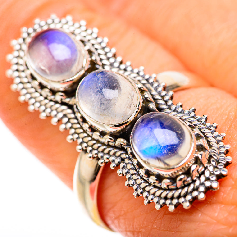 Rainbow Moonstone Rings handcrafted by Ana Silver Co - RING128008