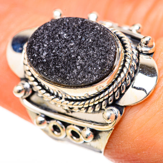 Black Druzy Rings handcrafted by Ana Silver Co - RING128057