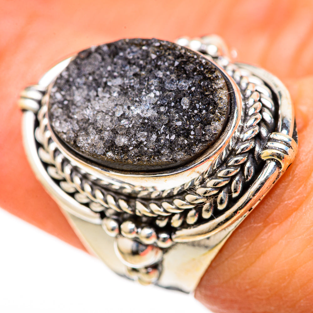 Black Druzy Rings handcrafted by Ana Silver Co - RING128058