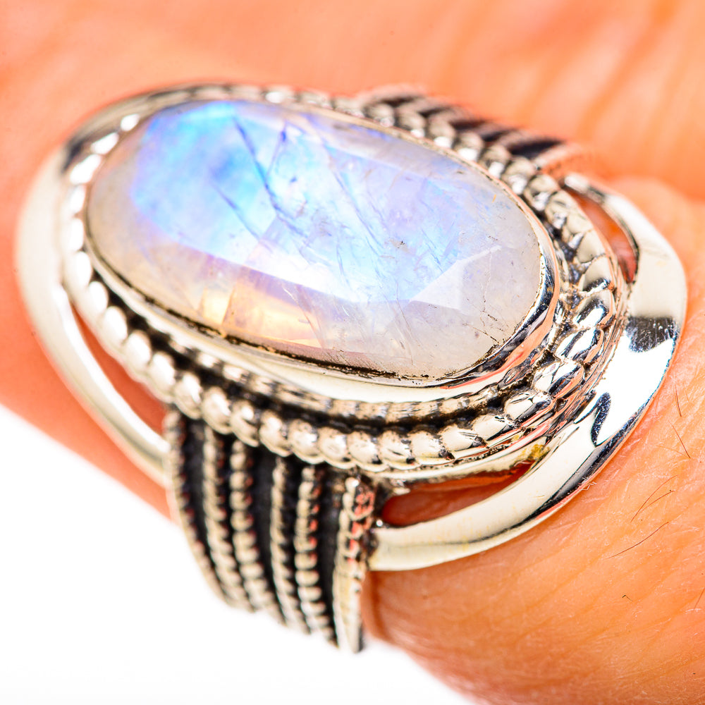 Rainbow Moonstone Rings handcrafted by Ana Silver Co - RING128059