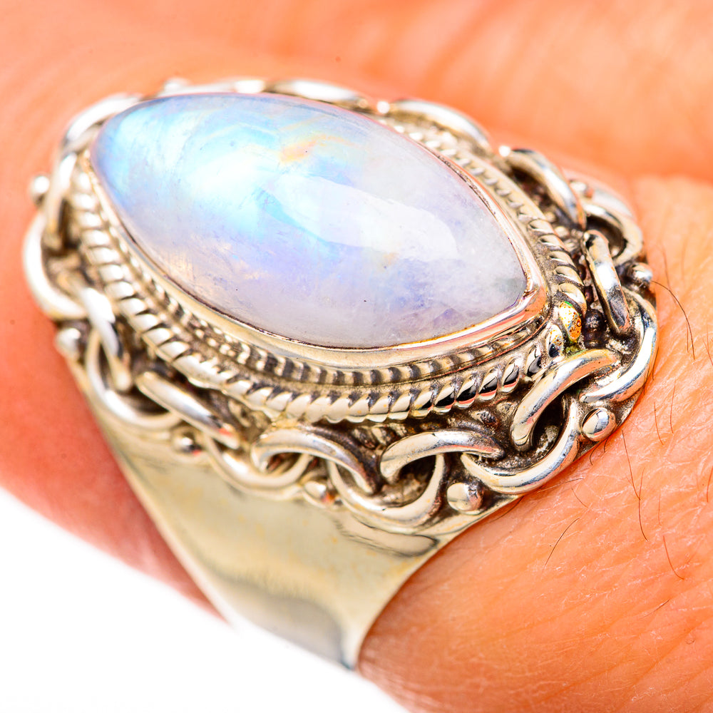 Rainbow Moonstone Rings handcrafted by Ana Silver Co - RING128111