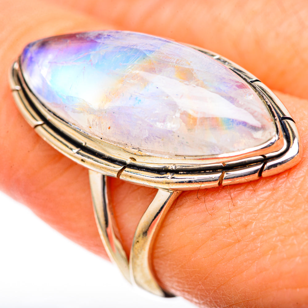 Rainbow Moonstone Rings handcrafted by Ana Silver Co - RING128112