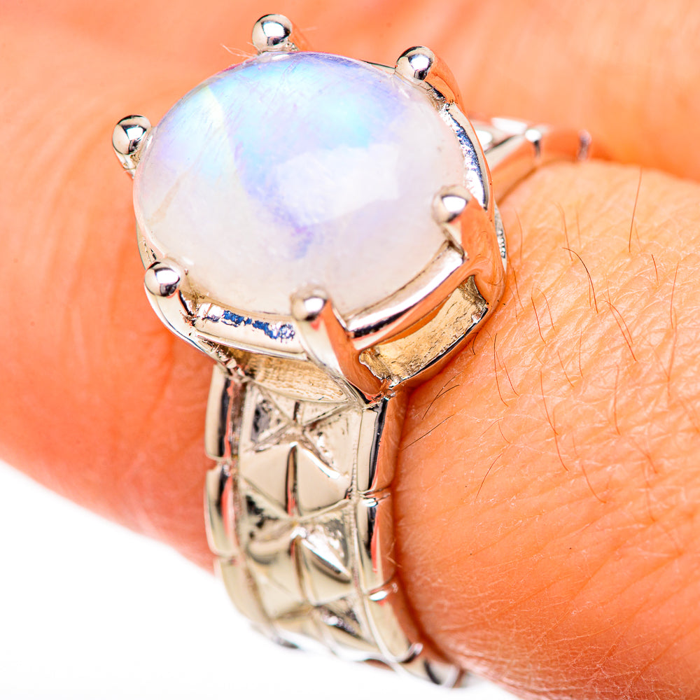 Rainbow Moonstone Rings handcrafted by Ana Silver Co - RING128135