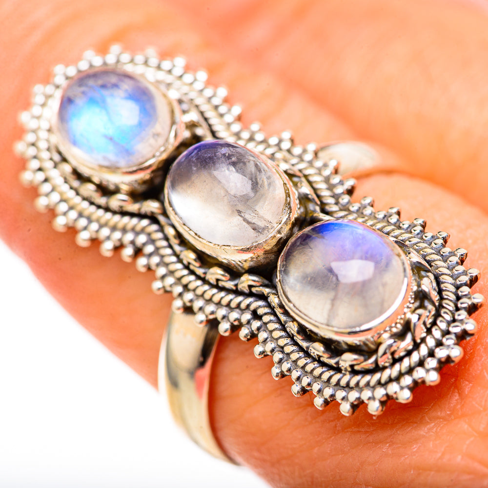 Rainbow Moonstone Rings handcrafted by Ana Silver Co - RING128178