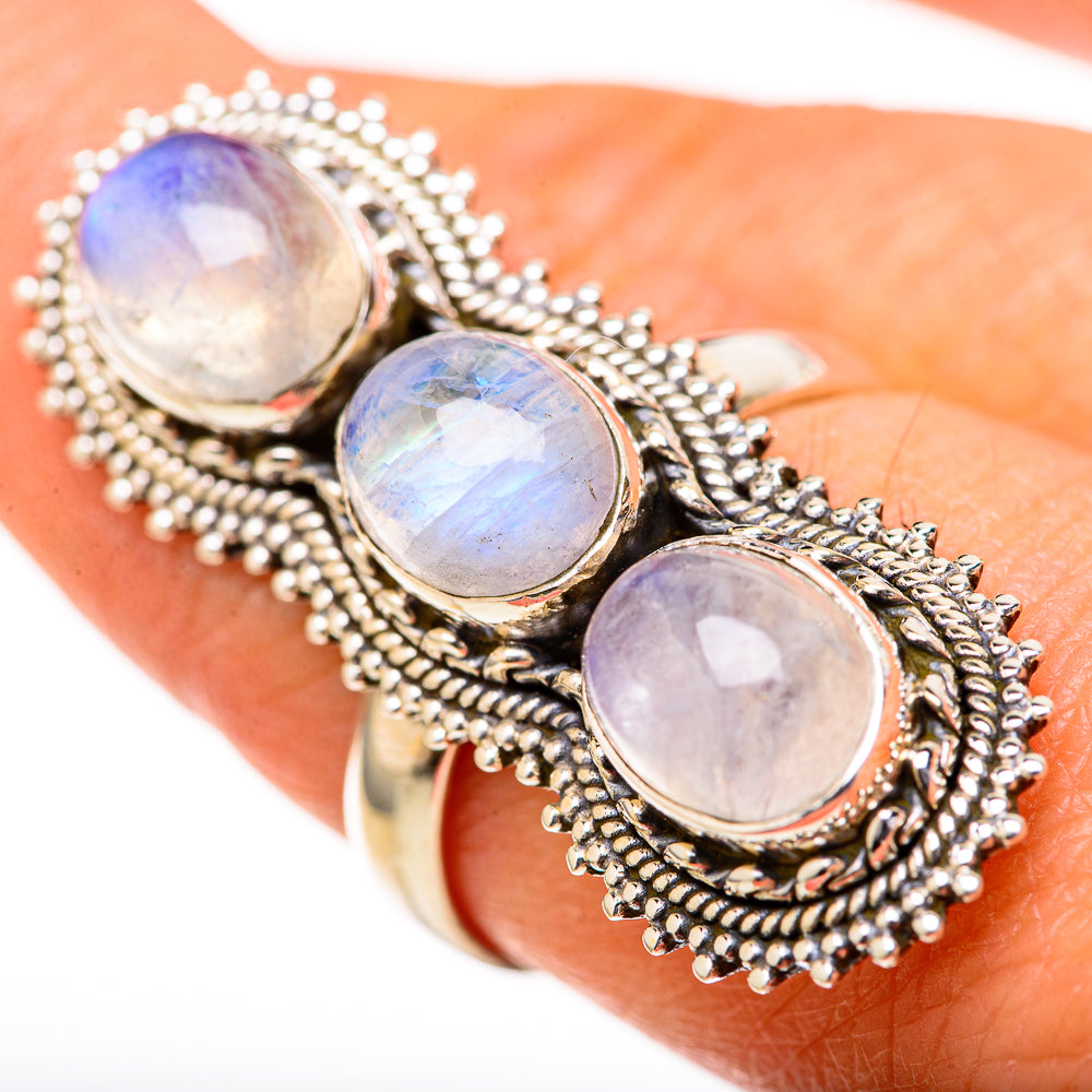 Rainbow Moonstone Rings handcrafted by Ana Silver Co - RING128209