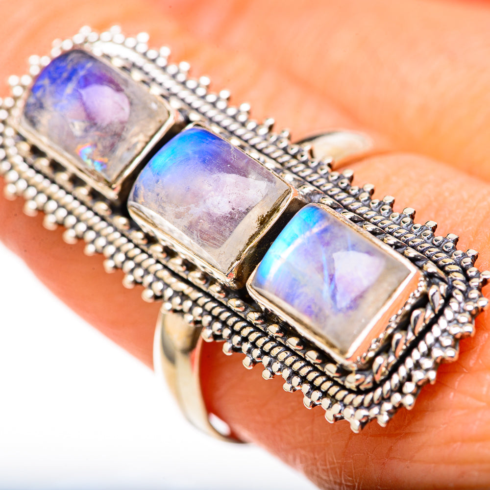 Rainbow Moonstone Rings handcrafted by Ana Silver Co - RING128210