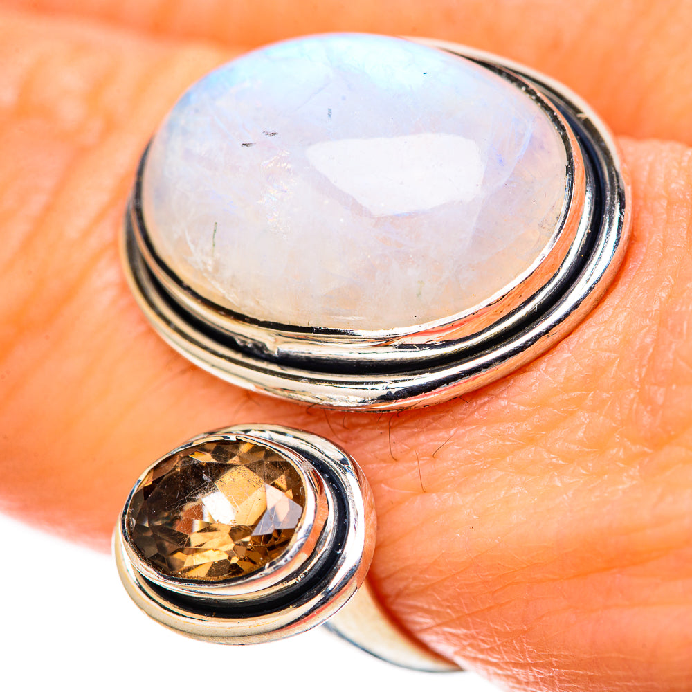 Rainbow Moonstone Rings handcrafted by Ana Silver Co - RING128348