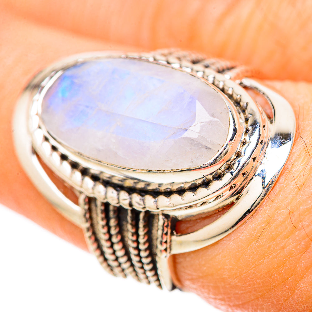 Rainbow Moonstone Rings handcrafted by Ana Silver Co - RING128466