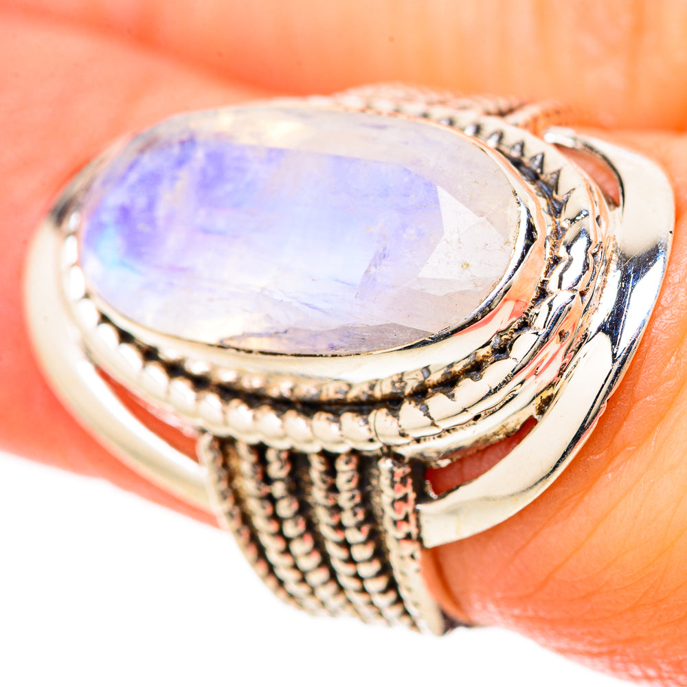 Rainbow Moonstone Rings handcrafted by Ana Silver Co - RING128517