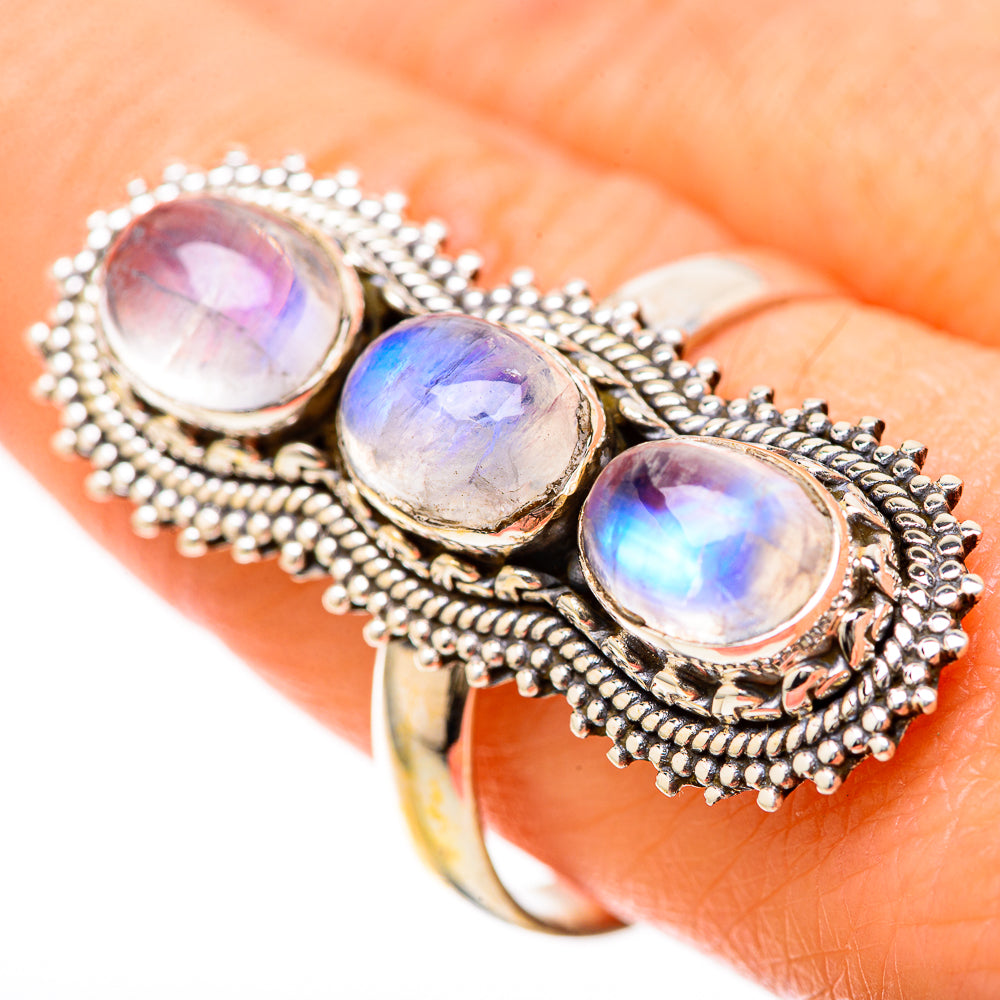 Rainbow Moonstone Rings handcrafted by Ana Silver Co - RING128616
