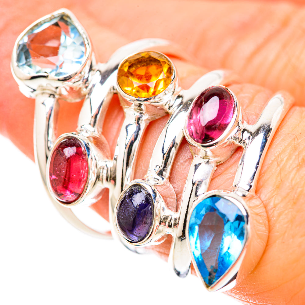925 sterling silver ring with blue, red, purple, and yellow gemstones