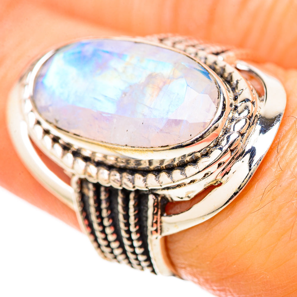 Rainbow Moonstone Rings handcrafted by Ana Silver Co - RING128677