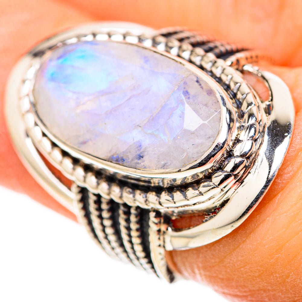 Rainbow Moonstone Rings handcrafted by Ana Silver Co - RING128723