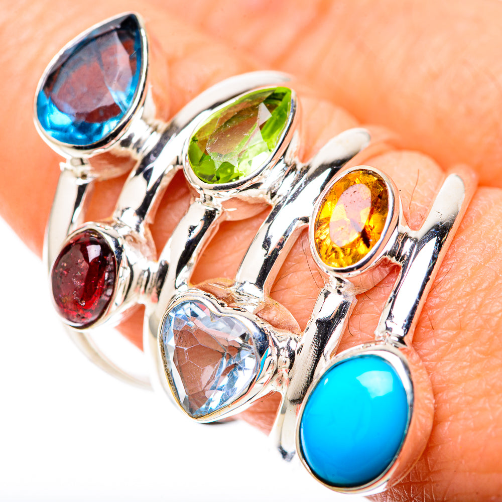 Sterling silver multi-gemstone ring with blue oval, green, red and yellow stones