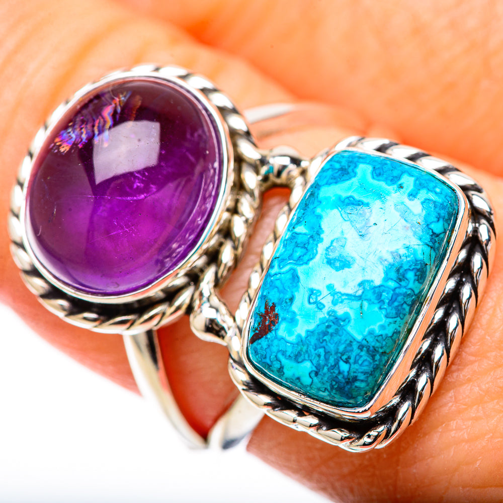 Chrysocolla, Amethyst Rings handcrafted by Ana Silver Co - RING129037