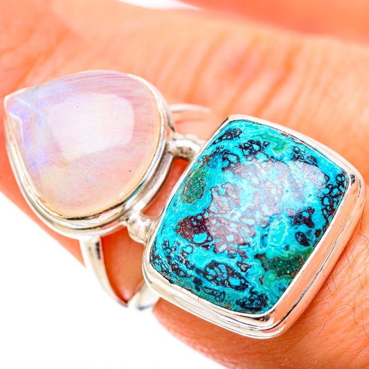 Shattuckite, Rainbow Moonstone Rings handcrafted by Ana Silver Co - RING129096