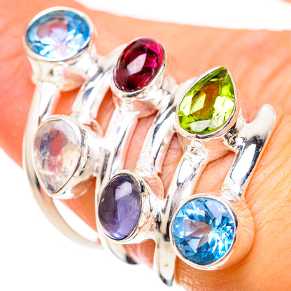 Blue Topaz, Garnet, Tanzanite, White Quartz, Peridot Rings handcrafted by Ana Silver Co - RING129102